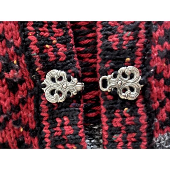 Croft & Barrow Sz L Fair Isle  Cardigan Sweater Red Wool Blend Nordic Apres Ski - Picture 9 of 13
